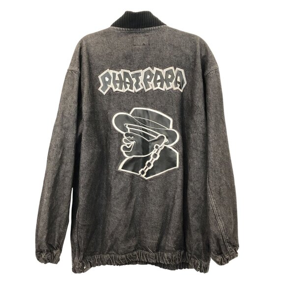 Vintage DJSS Phatpapa Gray Denim Bomber Jacket XL Y2K Streetwear Hip Hop - Picture 1 of 10